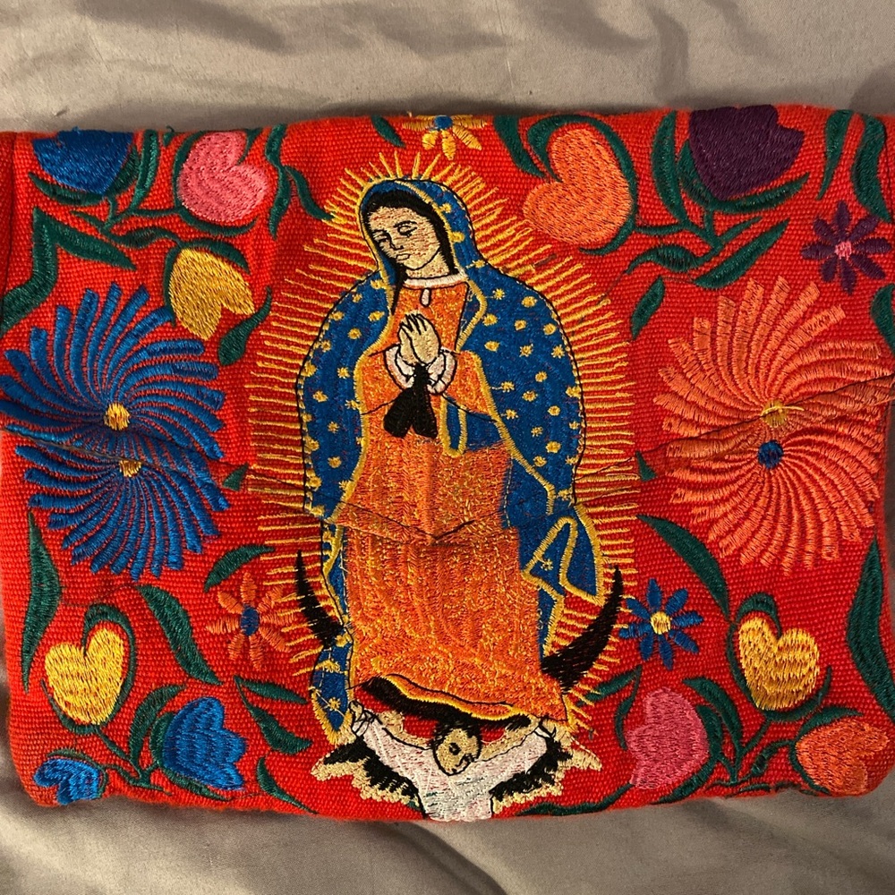Hand Embroidered Red Virgen de Guadalupe Pouch